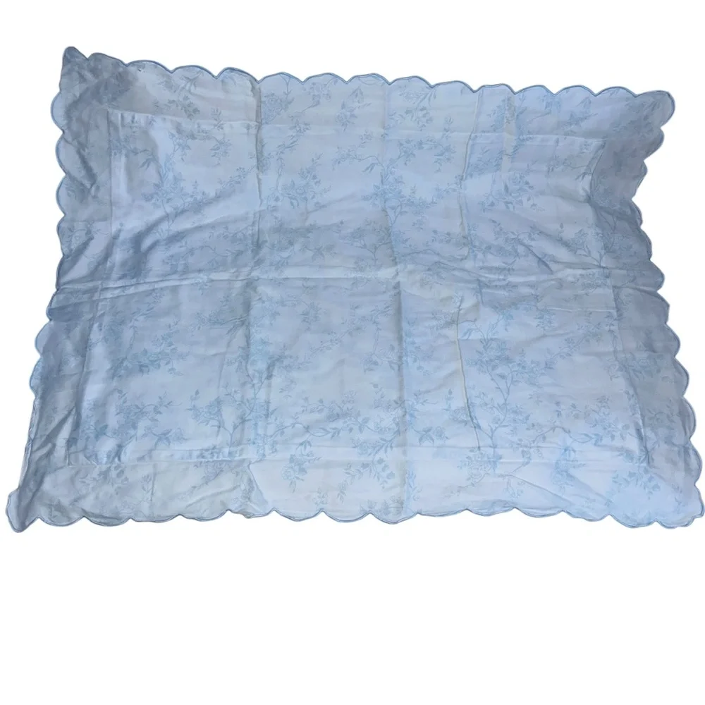 Schweitzer Linens Italy 1 blue floral embroidered scallop queen pillow sham case